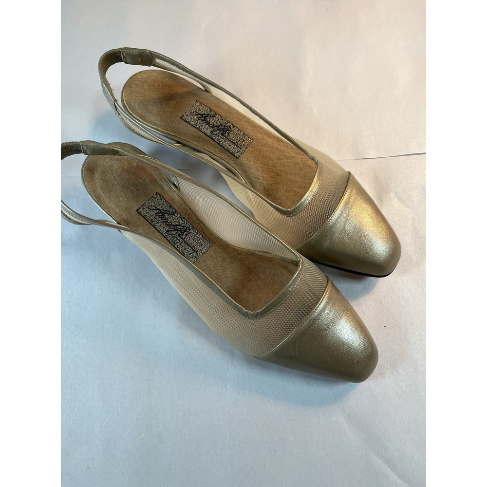 Amalfi Leisure Gold Luster Capri Mesh Leather Slings Pump Italy 5 1/2 B Look NEW - Picture 1 of 12